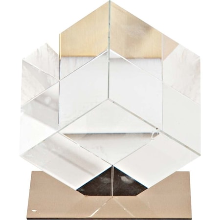 Homeroots 6" Optical Glass Cube And Gold Sculpture 392458