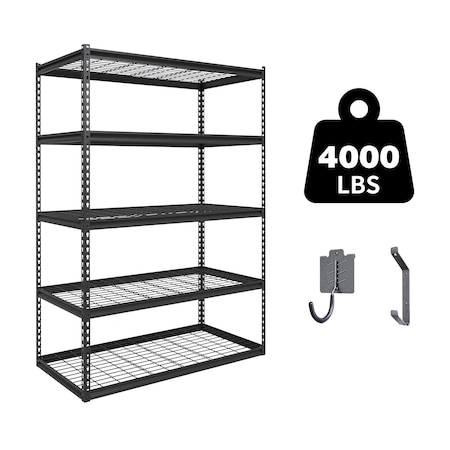 Shuntong Atlas 5-Tier 48 in.W x 24 in.D x 72 in.H Heavy Duty Storage Shelving Load 4000 Lbs, Wire Deck, Dark Grey B-ATLAS482472-5D1000