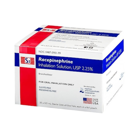Nephron Pharmaceuticals S-2 Racepinephrine Inhalation Solution 2.25% 0.5mL Unit Dose, 30PK 1425487