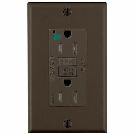 Leviton GFIRcptcl, 15A, 125VAC, Brn, Polycarbonate GFTR1-HG