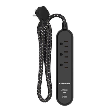 Monster 4 ft. L 3 outlets Power Strip with USB Ports Black 1716