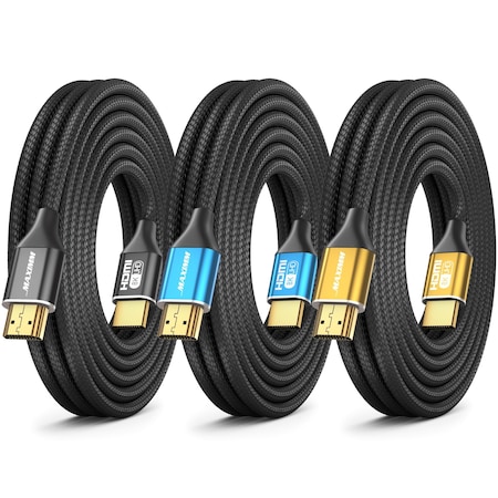 Maximm 12ft 8K 60Hz 48Gbps HDMI 2.1 Braided Cable, Multi-Color, 3PK 8K-Multi-12FT-3PK_n