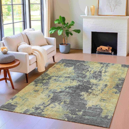 Homeroots 3' X 5' Gray And Beige Abstract Washable Indoor Outdoor Area Rug 630687