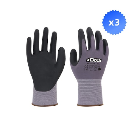 4Dock Micro Foam Nitrile Coated Glove, Gray/Green, M 3 PK WG009-M