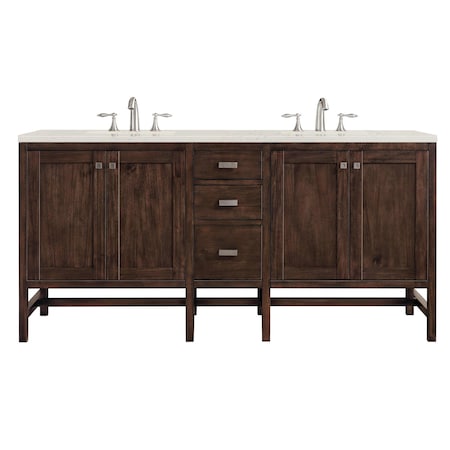 James Martin Vanities Addison 72" Double Vanity, Mid-Century Acacia, w/ 3 CM Siberian Silestone Top E444-V72-MCA-3SFR
