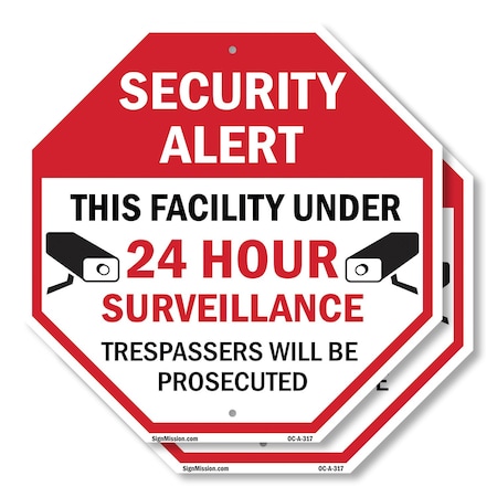 Signmission Security Alert This Facility Under, 18 inch X 18 inch, Plastic Sign, 2PK OC-P-2PACK-18-317