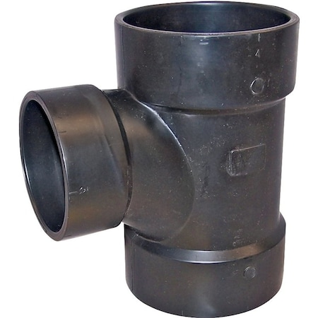 Canplas Reducing Sanitary Pipe Tee, 4 x 2 in, Hub, ABS, Black 102134BC