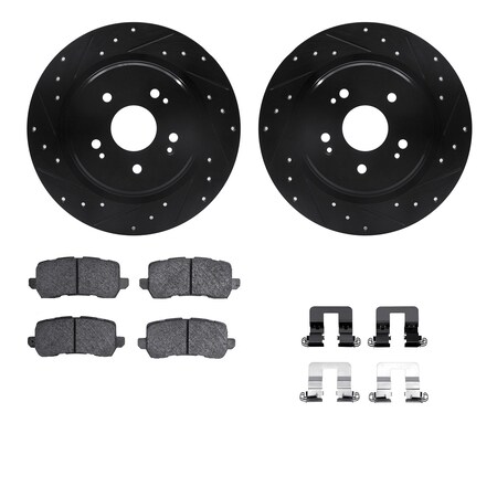 Dynamic Friction Co DFC Rotors-Drilled & Slotted-Black w/ 5000 Advanced Brake Pads Incl Hdw 8512-58039