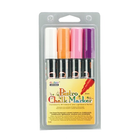 Marvy Uchida Broad Point Chalk Marker Broad Tip Set 4B, Fluorescent Violet, Orange, Pink, White 480-4B