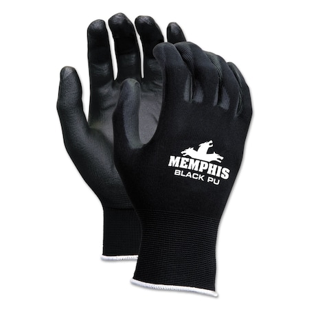 Mcr Safety Gloves, Nylon; Spandex; PU, Smooth Finish, Black, XL 12 PK 9669XL