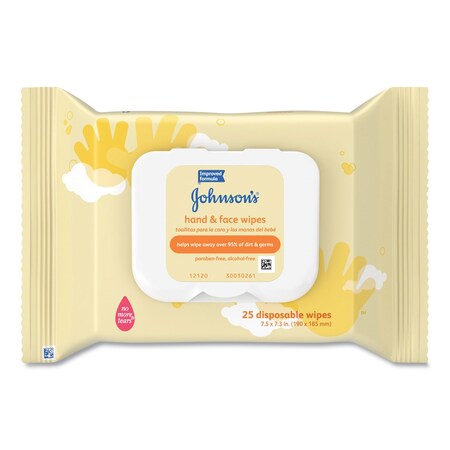 Johnson & Johnson Hand and Body Wipes, Travel Pack, 1-Ply, Nonwoven Fiber, 7.3 x 7.5, Unscented, White, 25 Wipes 111773900