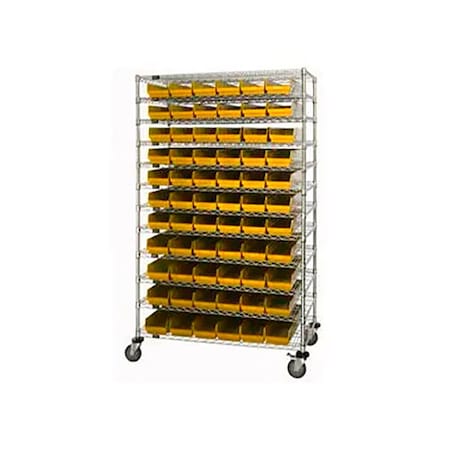 Global Industrial Chrome Wire Shelving with 176 4"H Plastic Shelf Bins Yellow, 72x14x74 269049YL