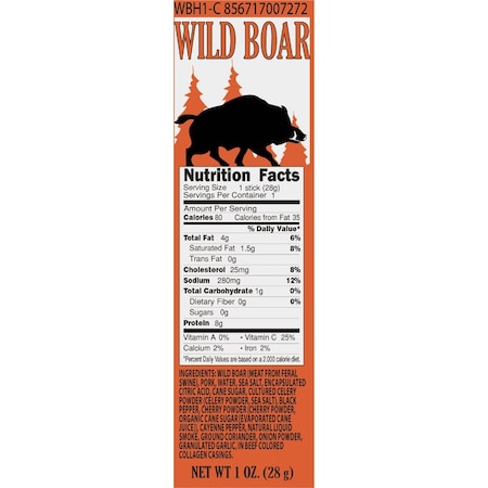 Pearson Ranch Jerky 1 Oz. Wild Boar Snack Stick WBH1-C-CAD