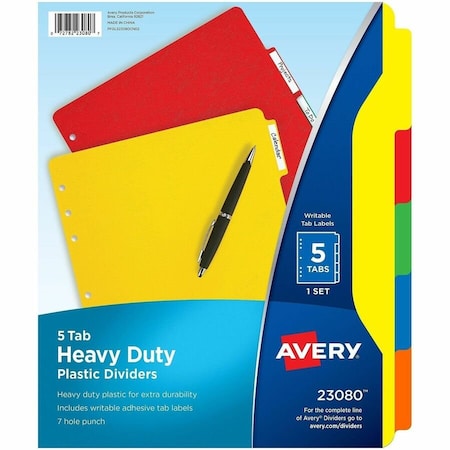 Avery reg Plastic Tab Dividers w White Labels, Multi AVE23080