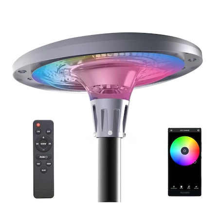 Vividlighting 20W SOLAR POWERED RGB LED UFO ROUND APP CONTROL POST LIGHT + 13ft POLE VI3484503