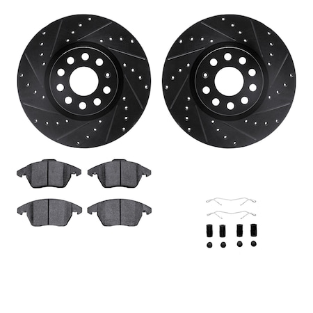 Dynamic Friction Co DFC Rotors-Drilled & Slotted-Black w/ 5000 Advanced Brake Pads Incl Hdw 8512-74107
