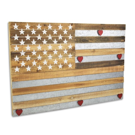 Homeroots 24" X 36" Brown and Gray Stars And Stripes Wood and Metal Hanging Dimensional Sculpture 489477