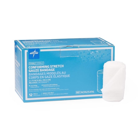 Medline Sterile Conforming Gauze Bandage, 2in x 75in, 96PK NON25496
