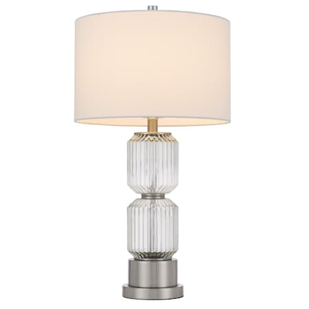 Homeroots 28" Nickel Metal Table Lamp With White Drum Shade 524733