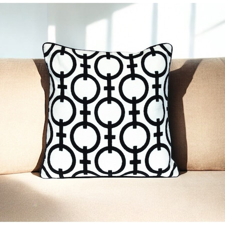 Homeroots 20" Black and White Geometric Cotton Throw Pillow 529274