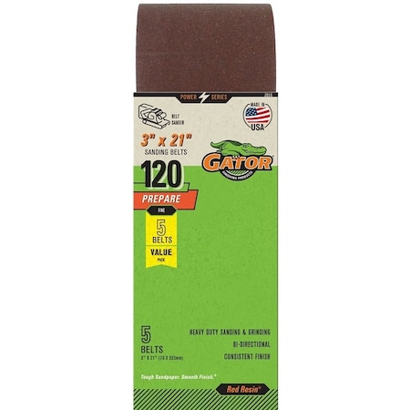 Gator 7010 Sanding Belt, 3 in W, 21 in L, 120 Grit, Fine, Aluminum Oxide Abrasive 7010GA