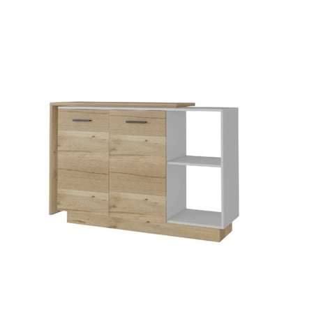 Homeroots 59in Natural White and Brown Wood Kitchen Island Set With Storage 519054