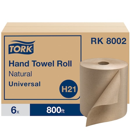 Tork Hardwound Paper Towel Roll, 1 Ply, Continuous Roll Sheets, 800 ft, Brown, 6 PK RK8002