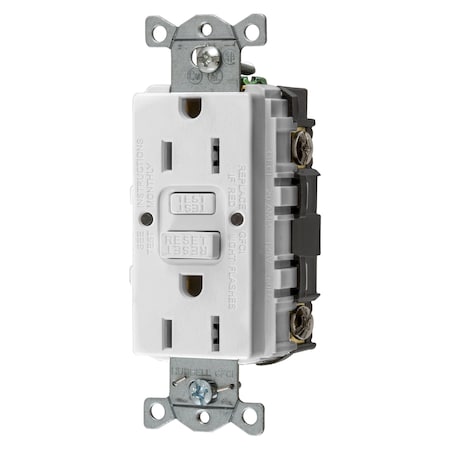 Hubbell Wiring Replaced By GFR15W - Heavy Duty Commercial AUTOGUARD Self-Test GFCI Receptacle, 15A, White GFRST15W