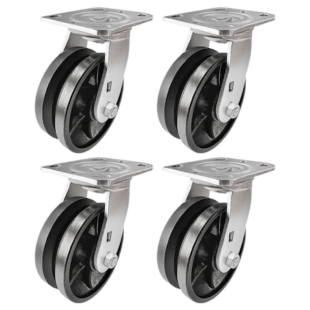 Hyw Products Heavy Duty Caster Set 5in V-Groove Wheels, 4 Swivel, 4PK 40-50S-A1-VG-4