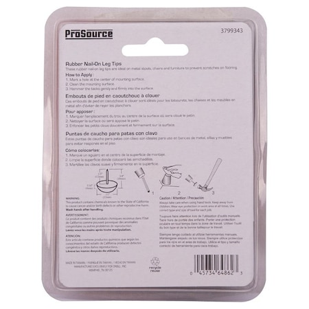 Prosource Furniture Leg Tip, Round, Rubber, Black, 1/2 in Dia, 3/4 in H FE-50670-PS