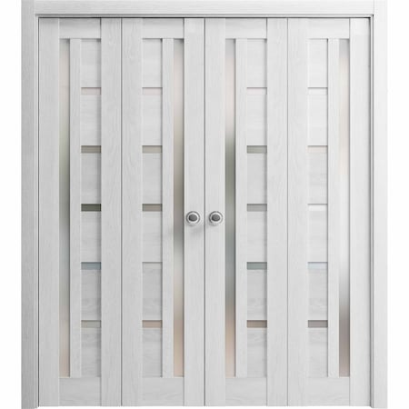 Sartodoors Sliding Closet Double Bi-fold Doors Grey Solid Core Modern Interior QUADRO4088DBF-OAK-72 x 96 (4* 18x96)