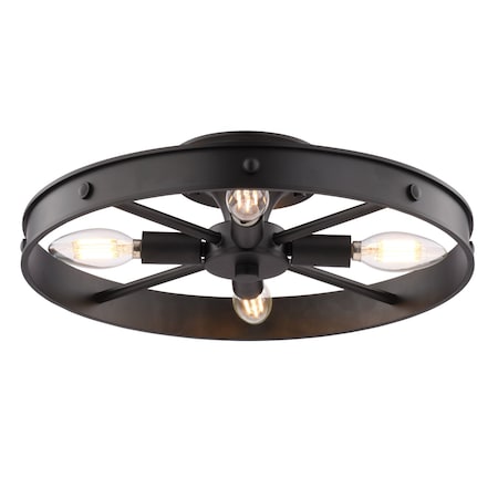 Vaxcel Santa Fe Rustic Wagon Wheel Semi-Flush Mount Ceiling Light, Matte Black, 4-Light C0373