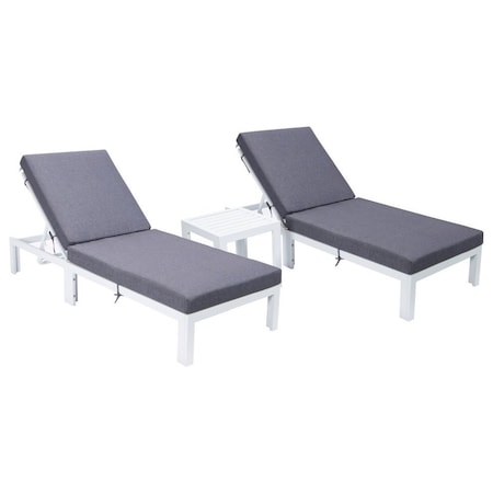 Leisuremod Chelsea Modern Outdoor White Chaise Lounge Chair With Side Table & Blue Cushions CLTW-77BU2