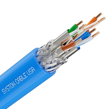 Syston Cable Technology Cat 8 Ethernet Cable S/FTP Bulk, 50ft, Blue, 2000 MHz 22 AWG Solid Copper, CL2R CMR Riser-Rated BULK1588-50BL
