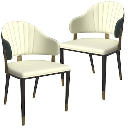 Leisuremod Aria Modern Dining Chair in Leather and Iron Legs with Curved Back in Green, 2PK AC45G2