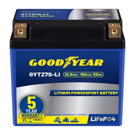 Goodyear GYTZ7S-LI Lithium LiFePO4 12.8V 150CCA Rechargeable High Performance Powersport Battery GY4148416