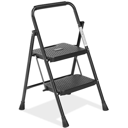Wrightmaster 2-Step Lightweight Steel Step Stool, 8 ft. Reach with Safety Lock, 800 lb. Capacity, Black ZoroLDR-BT2S-BK