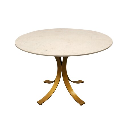 Homeroots 48" Ivory And Brass Rounded Marble And Iron Pedestal Base Dining Table 488682