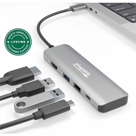 Plugable USB C Hub Multiport Adapter, 4 in 1, 100W Pass Through Charging, USB C to HDMI 4K 60Hz for USBC-4IN1