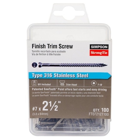 Simpson Strong-Tie Screw, No 7 Thread, 2-1/2 in L, Serrated Thread, Trim Head, 6-Lobe Drive FT07212T100