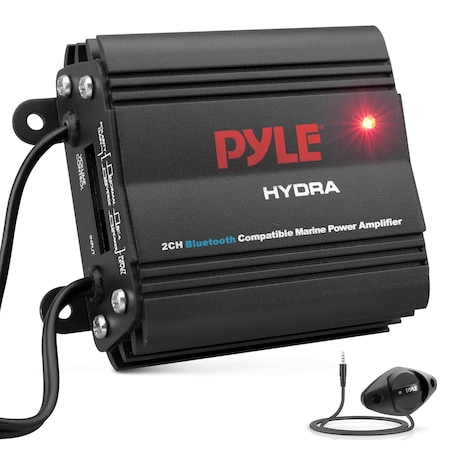 Pyle Pyle Auto 2-Channel Marine Amplifier, 200W RMS 4 OHM, Bluetooth, Full Range, High Crossover, HD Music PLMRMB2CB