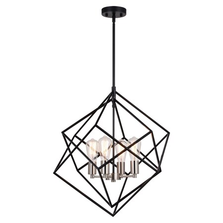 Vaxcel Rad 23.5-in. W 4 Light Geometric Black and Satin Nickel Pendant Cage Light P0373