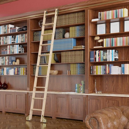 Quiet Glide 9.92 ft. Maple Contemporary Wheel Brushed Satin Brass Rolling Ladder, 12 ft. Rail QG.240-10MA-12-H.06B