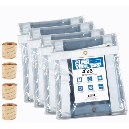 Mytee Products 4ft x 6ft Clear Vinyl Tarp, 22 oz Vinyl, 4PK CVT4-6x4