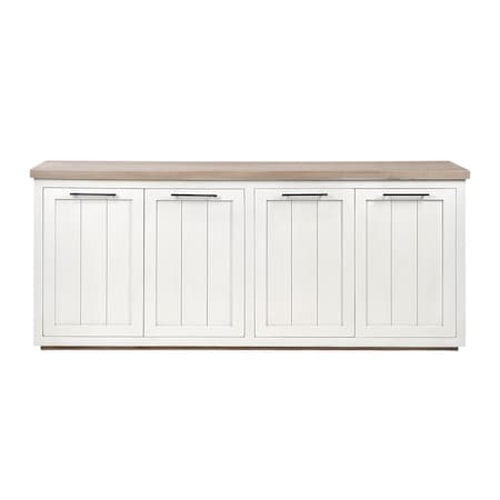 Homeroots 73in Brown and White Solid Wood Sideboard with Four Doors 380252
