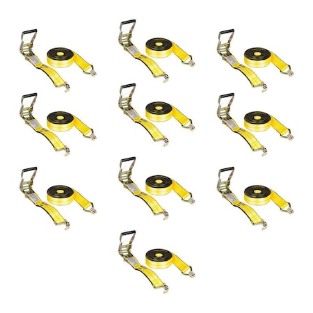 Mytee Products Ratchet Straps 2 inx50 ft w/Double J Hooks 10,000 lbs. BS, Tie Down Strap, 10PK RS250WHx10