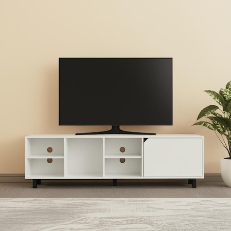 Homeroots 71" White Wood Open Shelving Entertainment Center with Bookcase 535161