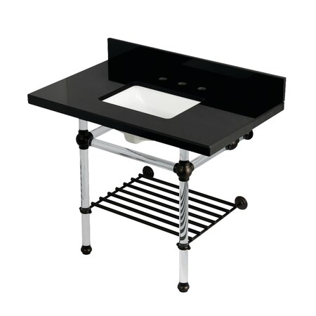 Kingston Brass 36-Inch Black Granite Console Sink with Acrylic Legs and Shelf, 8-Inch, 3-Hole KVPK3630KASQB5