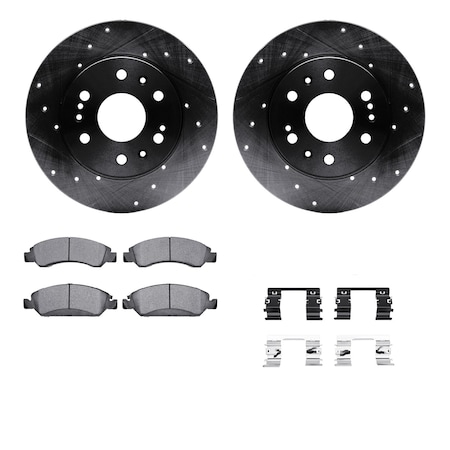 Dynamic Friction Co DFC Brake Rotor Drilled & Slotted - Black- w/Ultimate Duty Brake Pad & HW Kit 8412-48036
