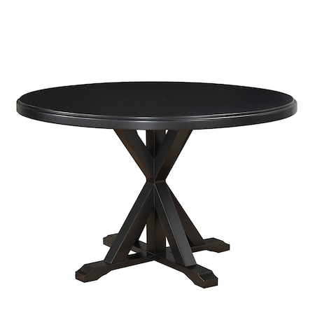 Homeroots 48" Black Wood Pedestal Base Round Top Dining Table 517759